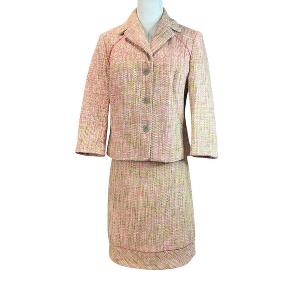 Sigrid Olsen 4P Two Piece Suit Pink Green Tweed Blazer Jacket & Skirt set - Picture 1 of 14